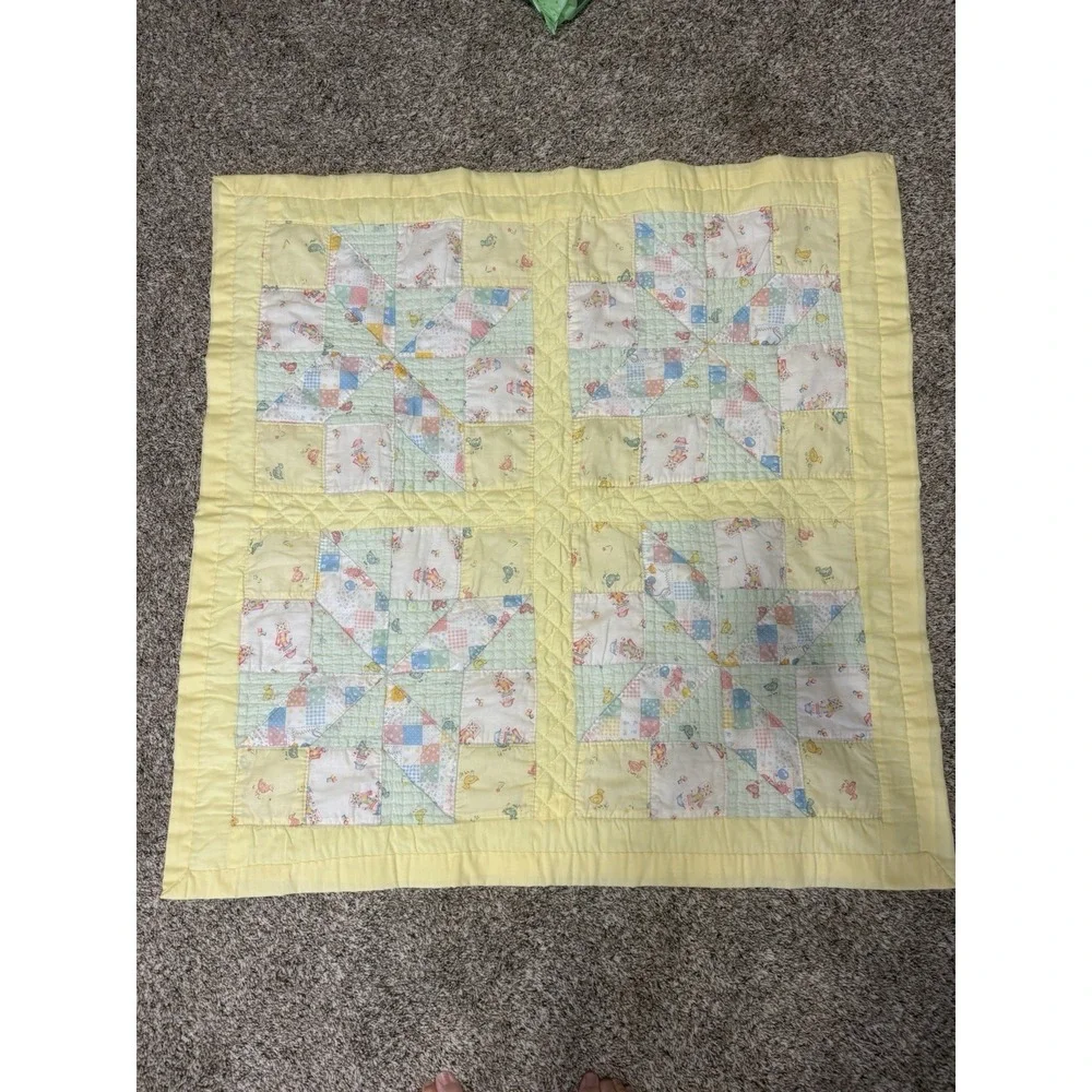 Vintage Handmade Quilt Baby Blanket Crib 37